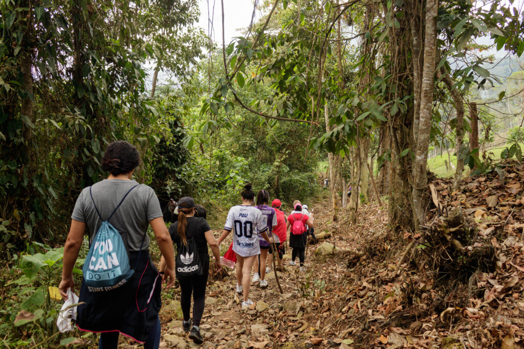 Tras las huellas de los Sutagaos: Una travesía ancestral por el camino La Palma - La Aguadita 40 Sendero descendente rodeado de vegetación espesa hacia La Aguadita